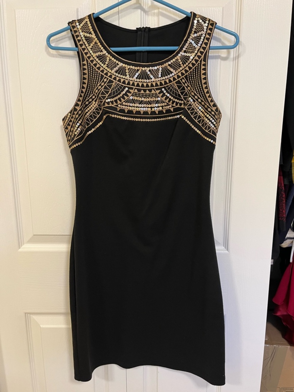 Black Dress with Gold Embellished Trim